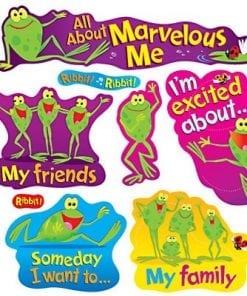 A set of six stickers with frogs on them.
