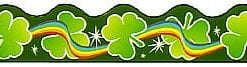 A green shamrock with gold and white stars.