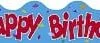 A blue banner with the words happy birthday written in red.