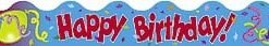 A blue banner with the words happy birthday written in red.