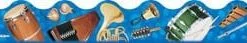 A blue guitar with a white face and a yellow neck