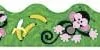 A green border with a mouse and banana.