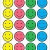 A bunch of different colored smiley faces