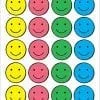 A bunch of different colored smiley faces