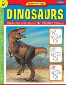 A book with pictures of dinosaurs on it.
