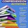A stack of books with the words comprehension activities on top.