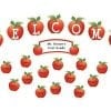 A welcome sign with apples and names of students.