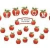 A welcome sign with apples and names of students.