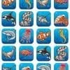A set of 2 0 different sea animals in the water.