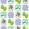 A pattern of snowmen and mittens with trees.