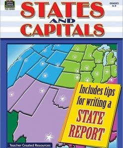A book cover with the states and capitals