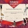 A certificate of athletic award with various sports on it.