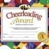 A cheerleading award certificate with an umbrella background.