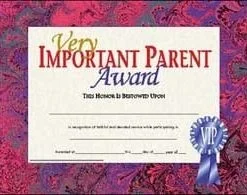 A very important parent award certificate