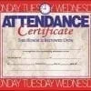 A red and white certificate with the words " attendance certificate ".