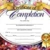 A certificate of completion with a ribbon around it.