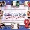 A science fair participation certificate with pictures of people.