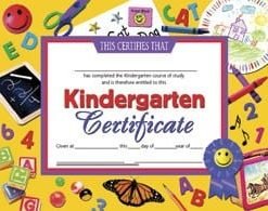 A certificate of completion for a child 's kindergarten.