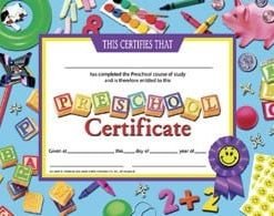 A certificate for the preschool teacher