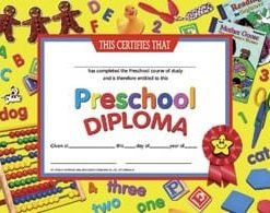 A certificate for the preschool diploma