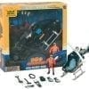 A box with a toy helicopter and some tools.