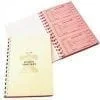 A spiral bound book with a pink cover.