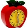 A red apple with an analog timer on it.