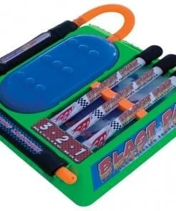 A green and orange toy with a black bar on it.