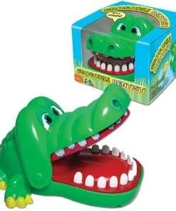 A green alligator toy with its mouth open.