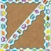 A colorful owl border and frame on a brown paper background.