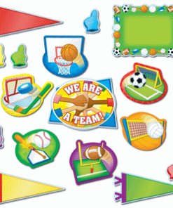 A variety of sports themed bulletin board cutouts.