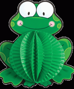 A green frog with a big smile on its face.