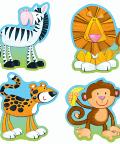 A set of four different animals that are standing up.