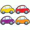 A set of four cars in different colors.