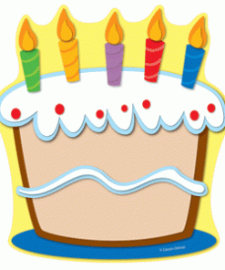 A cake with candles on it is sitting in the middle of the picture.