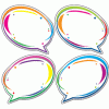 A set of four colorful speech bubbles with stars.