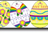A row of decorated eggs with different designs.