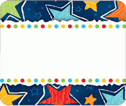 A blue background with stars and dots around it.