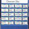 A classroom job chart with different jobs written on it.