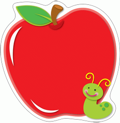 A red apple with a green caterpillar on it.