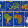 A series of seven maps showing the continents.