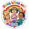 A group of children with the words " jesus loves me ".