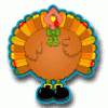 A turkey with a bow on its head.