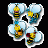 A group of bees with different faces and poses.