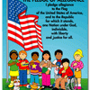 A poster of children with american flag and pledge of allegiance.
