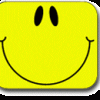 A yellow smiley face with black lines on it.