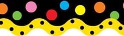 A yellow wave with black and red dots on it.