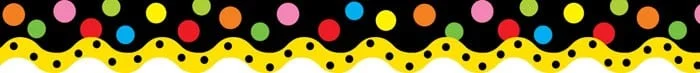A yellow wave with black and red dots on it.