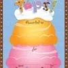 A poster of a stack of cake topped with icing.