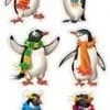 A set of six penguins with scarves on them.